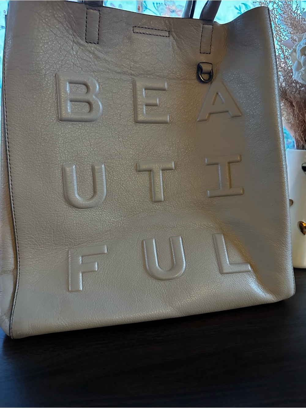 Banana Republic BEAUTIFUL Embossed Cow Leather Tote Bag Greige